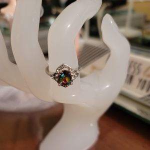 (NWT) 925 Silver Jewelry Oval Mystic Topaz Ring